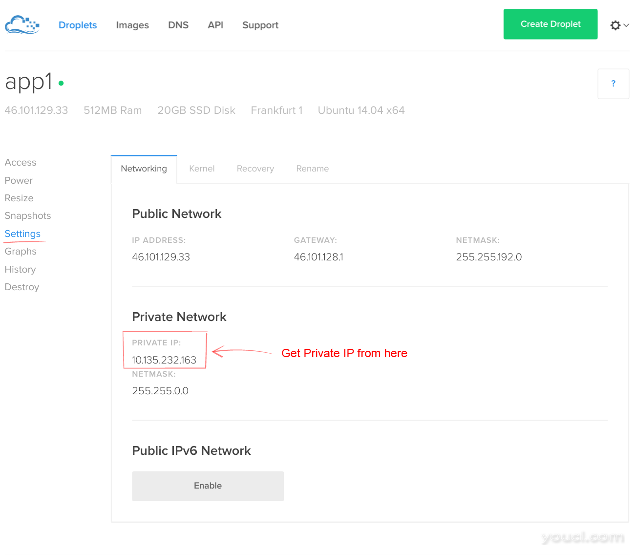 数字海洋找到Droplet的私人IP