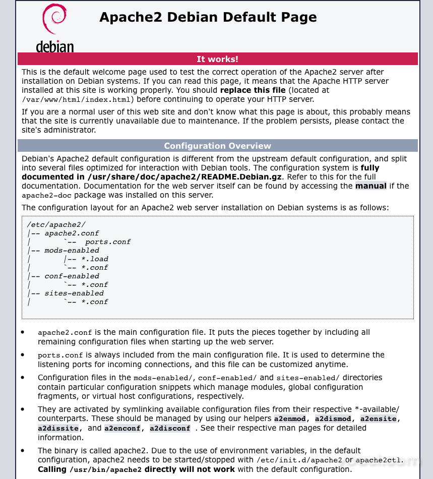 Apache2 Debian默认页面