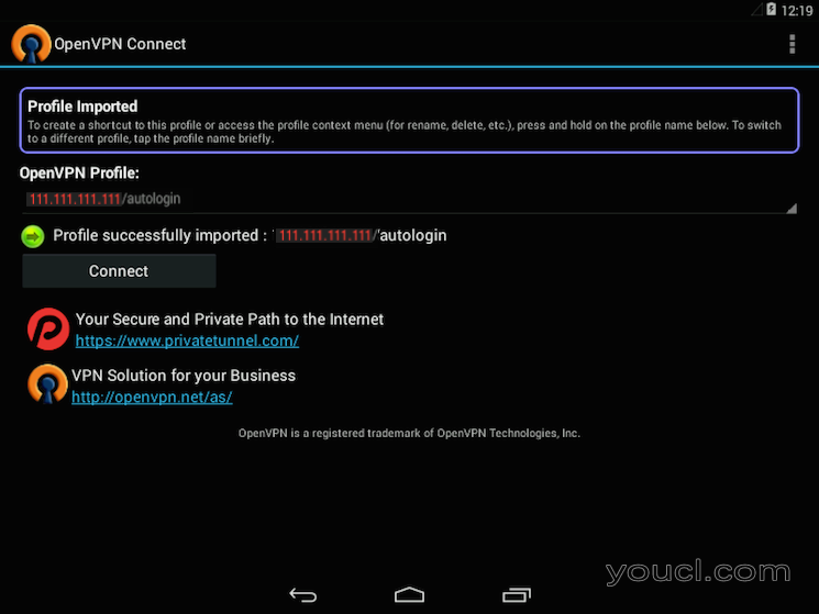 OpenVPN Android应用程序准备好连接到VPN