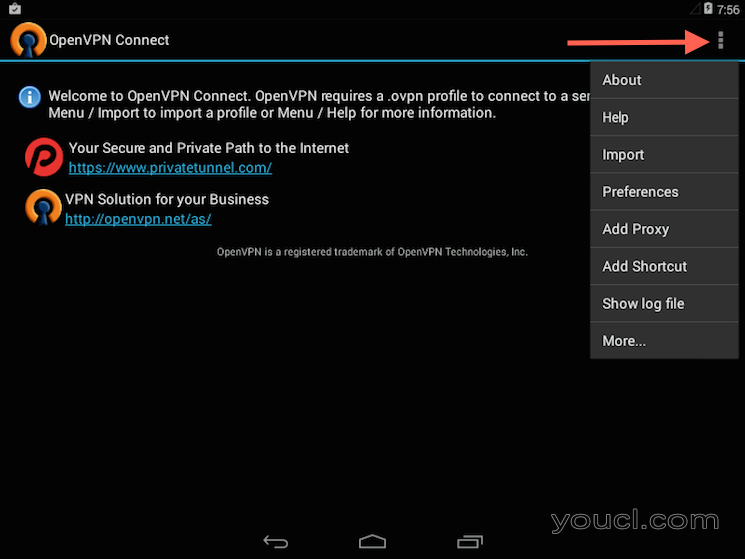 OpenVPN Android应用配置文件导入菜单选择