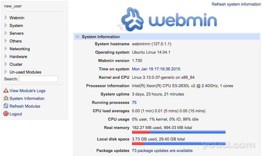 Webmin仪表板