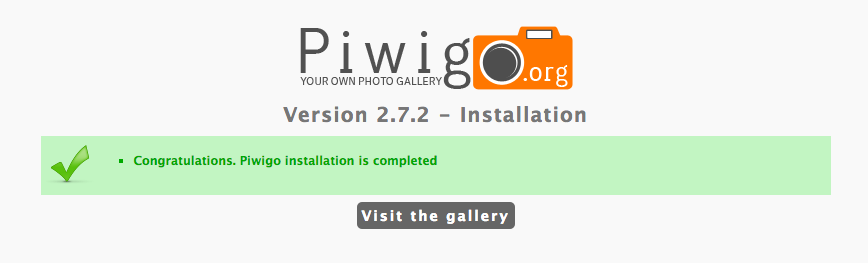 恭喜。 Piwigo安装完成