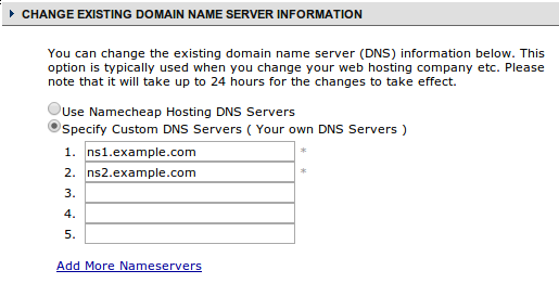 Namecheap输入Nameservers