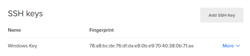 DigitalOcean ssh键在控制面板中