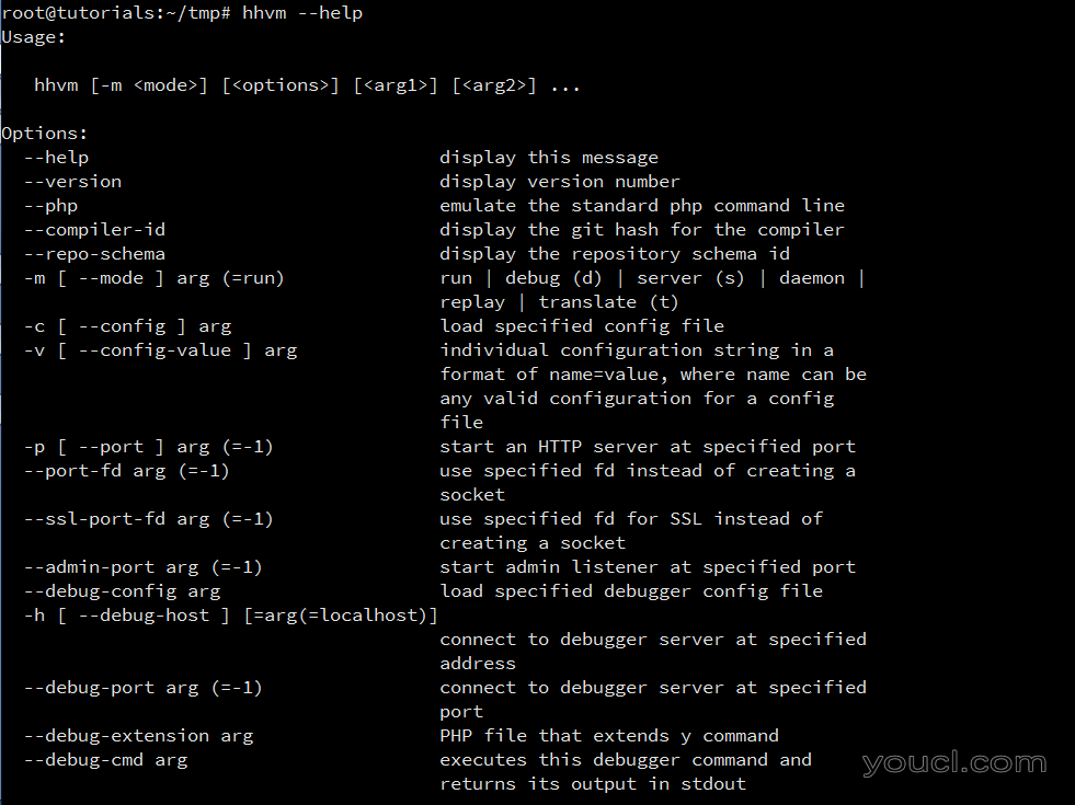hhvm --help屏幕截图