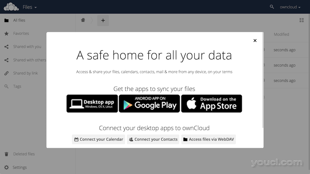 ownCloud欢迎屏幕