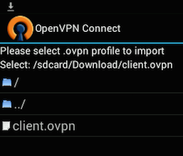 OpenVPN Android应用程序选择要导入的VPN配置文件