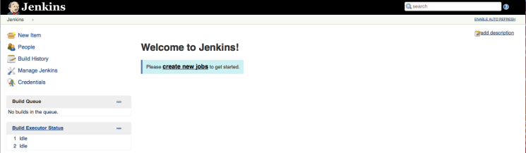 欢迎来到Jenkins！ Jenkins仪表板。