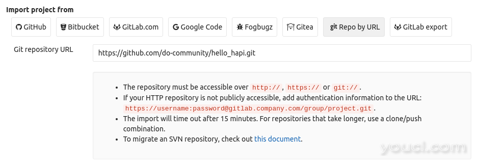 GitLab新项目GitHub URL