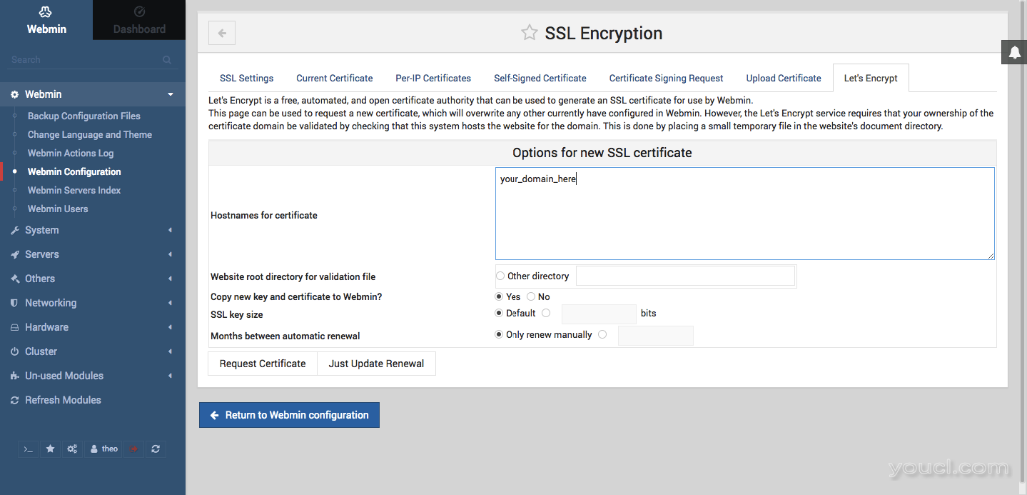 显示SSL加密部分的Let's Encrypt选项卡的图像