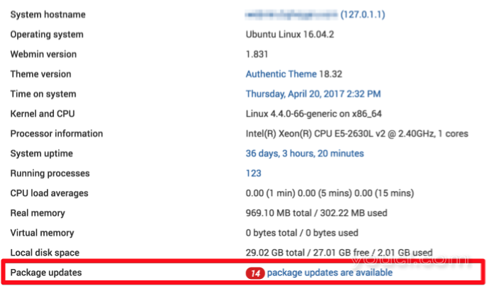 Webmin显示可用更新的数量