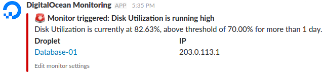 DigitalOcean松弛警报