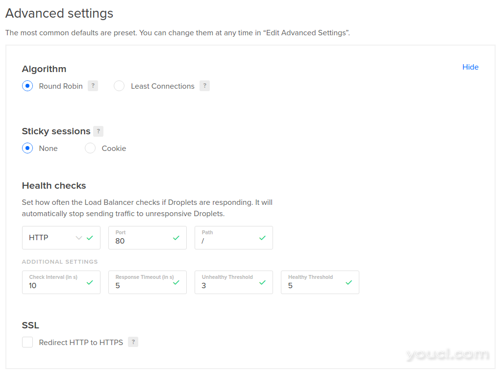 DigitalOcean负载平衡器编辑高级设置