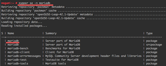 zypper搜索mariadb包