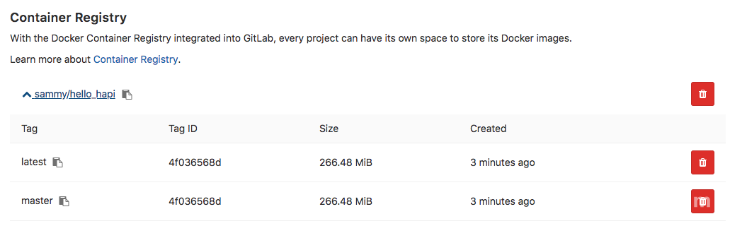 GitLab容器注册表图像列表