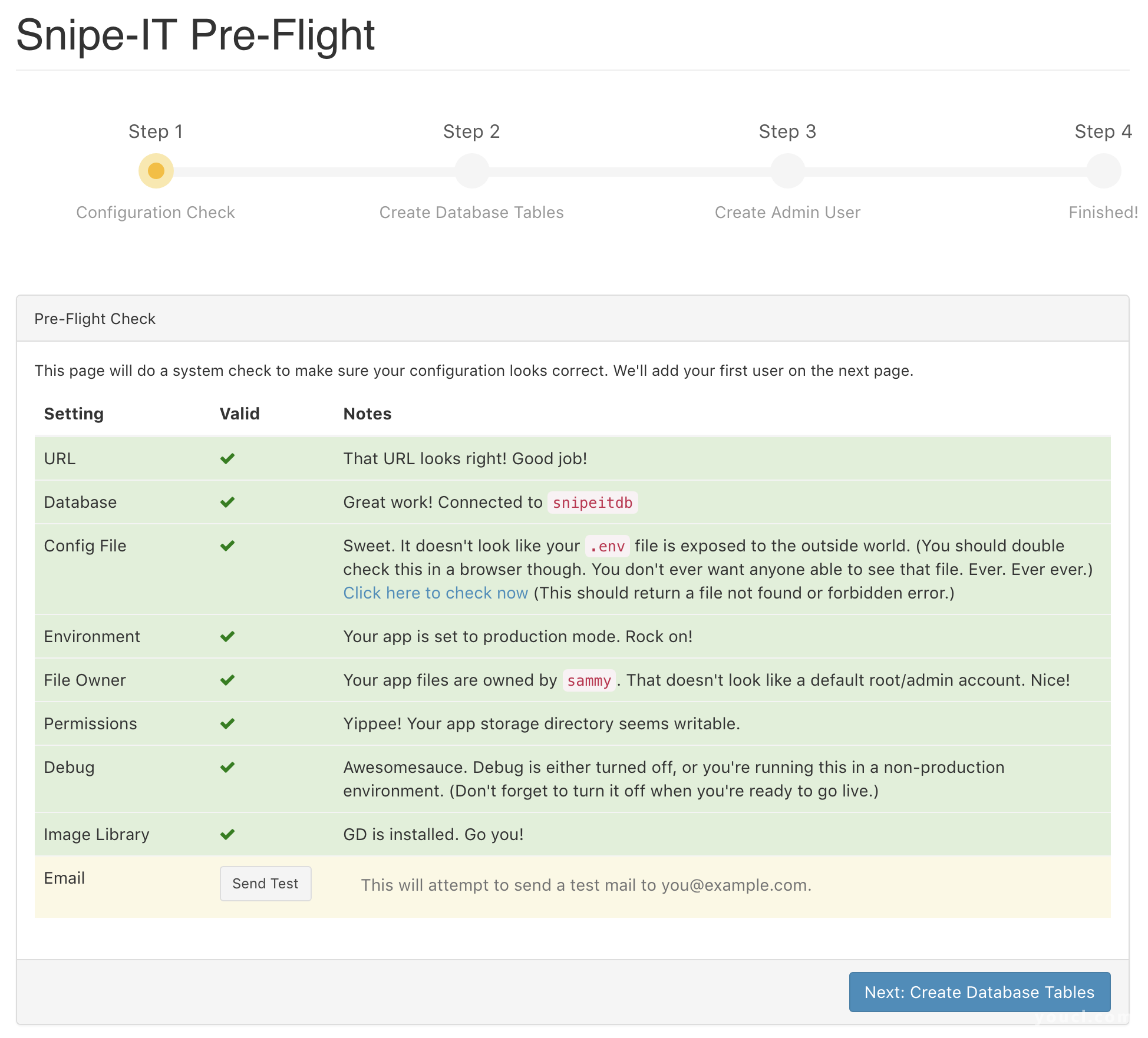 Snipe-IT Pre-Flight：配置检查