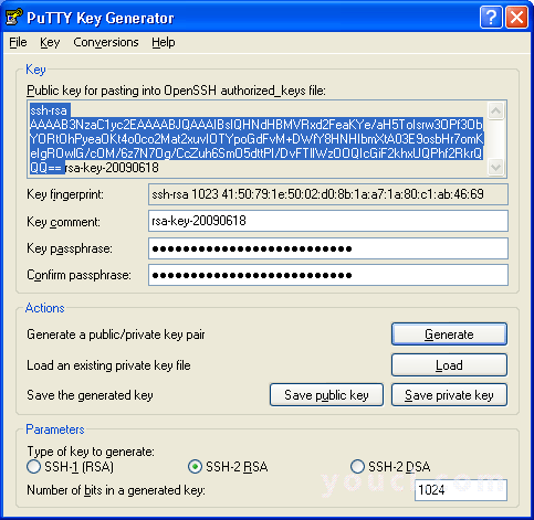 屏幕截图：PuTTY键发生器